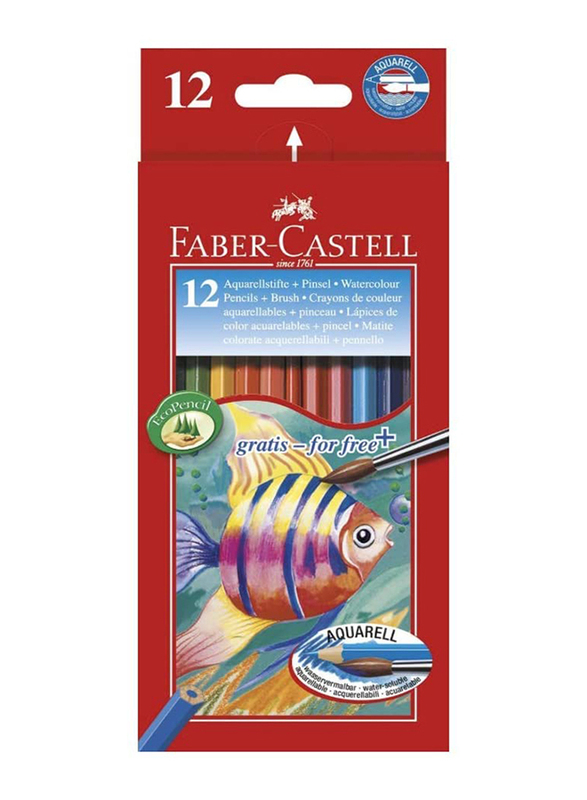 Faber-Castell 12-Piece Aquarelle Water Color Pencil Set, Multicolour
