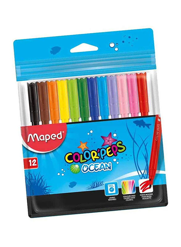 Maped Color'Peps Ocean Pens with Plastic Pouch, 12 Pieces, Multicolour