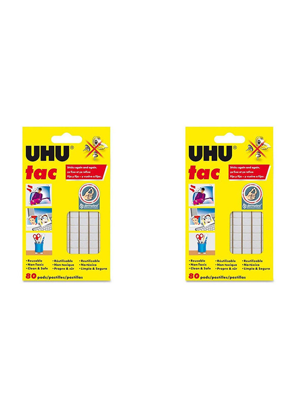 UHU Tac Glue Pads, 2 x 80 Pieces, White