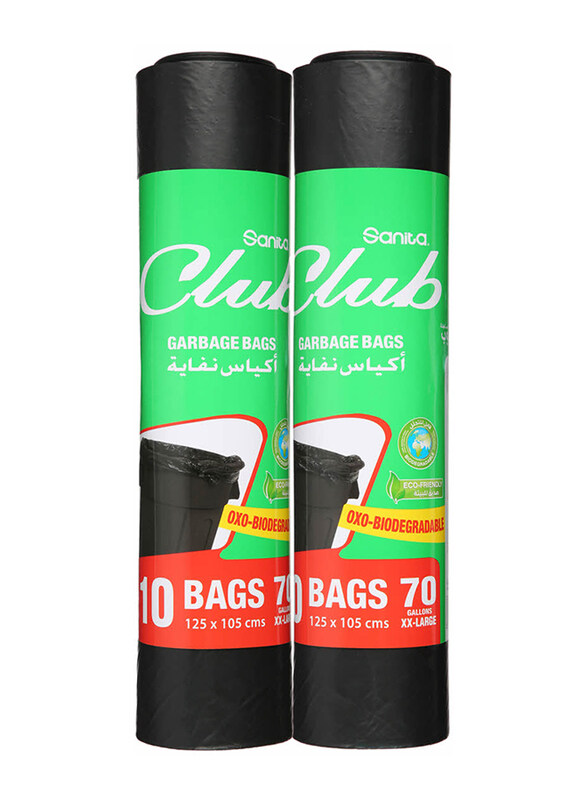 

Sanita Club Oxo-Biodegradable 2XL Black Garbage Bag Rolls, 70 Gallon, 2 x 10 Bags