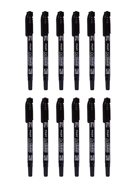 Pilot SCA-TM Twin Marker Extra Fine Marker Pen, 12-Piece, Black