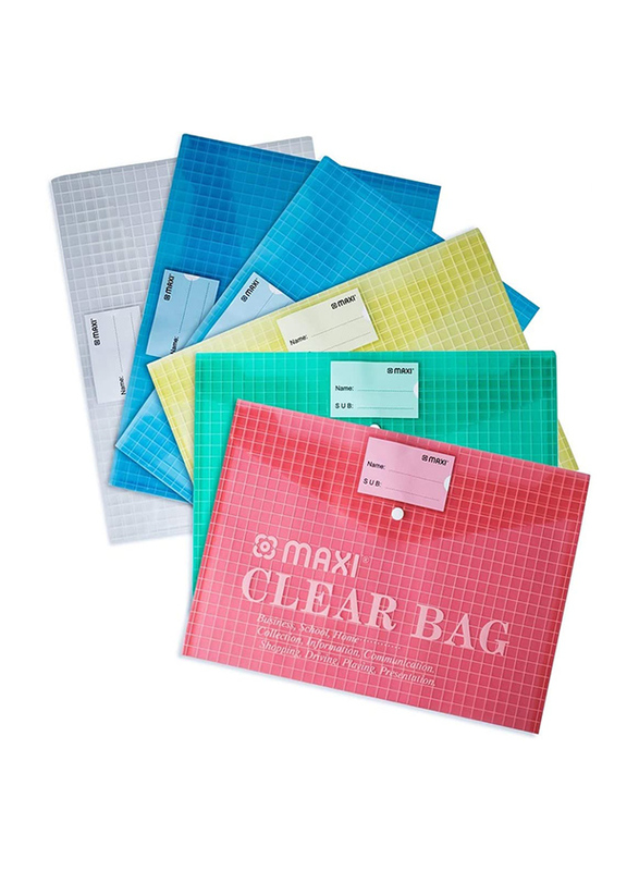 Maxi Clear Bag with Name Card, 6 Pieces, Assorted