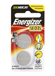 Energizer 2032 Coin Lithium Batteries, 2-Piece, Silver