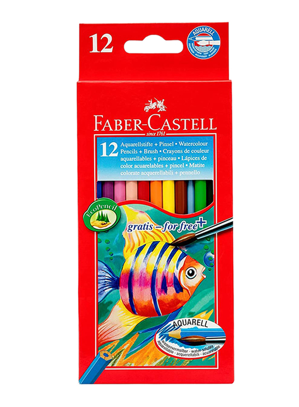 فابر كاستل أكواريل مجموعة أقلام ألوان مائية طويلة، 12 قطعة، متعدد الألوان