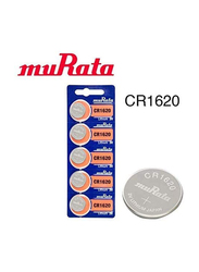 موراتا CR1620 بطاريات ليثيوم 3 فولت، 5 قطع، فضي