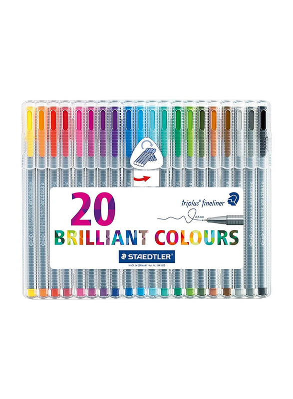 Staedtler Triplus Fineliner Tips Desktop Box Colour Pen Set, 0.3mm, 20 Piece, Multicolour