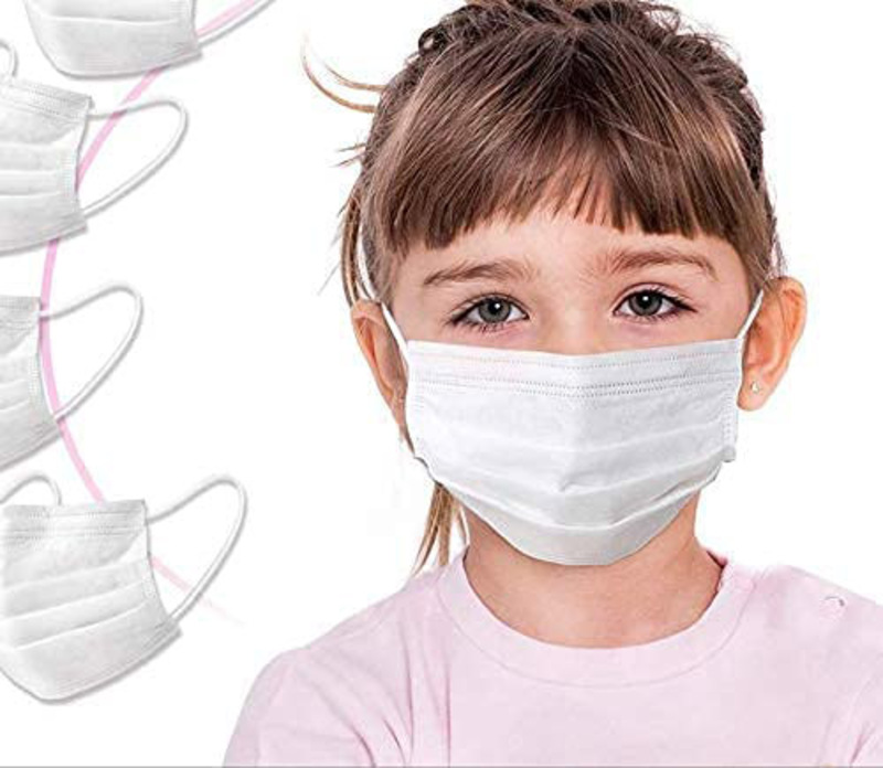 Medone 3 Layer Disposable Face Masks for Kids, White, 50 Pieces