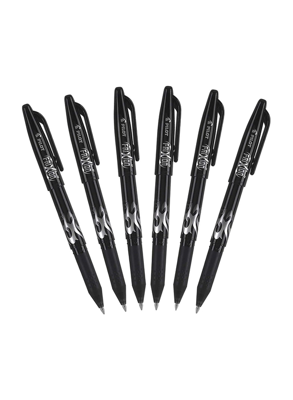 بايلوت مجموعة أقلام جل فريكسيون قابلة للمسح من 6 قطع، 0.7 مم، أسود