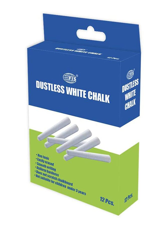 FIS Dustless Chalk, 12-Piece, White