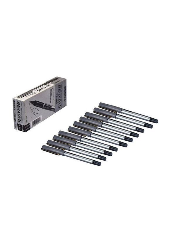Zebra 10-Piece BE a DX5 Rollerball Pen Set, Black/Silver