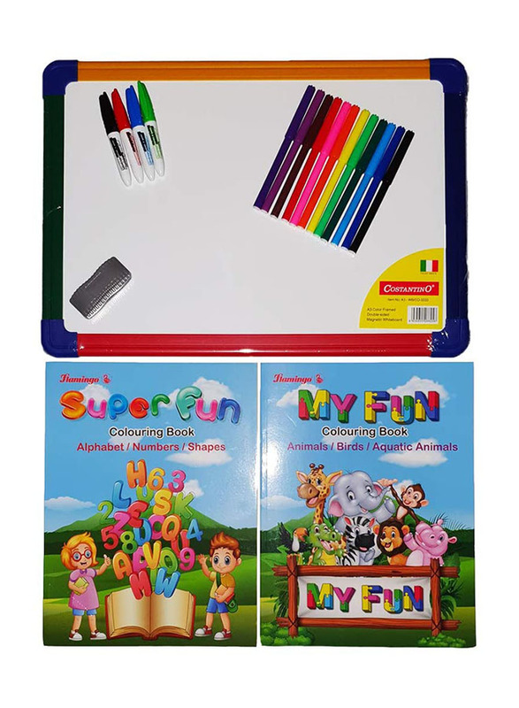Constantino A3 Double Sided Magnetic Whiteboard Set, 20 Pieces, Ages 3+, Multicolour