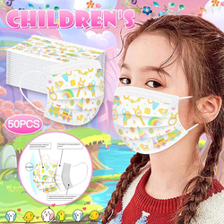 JZY-AD Disposable Face Mask Set for Kids, Multicolour, 50 Pieces