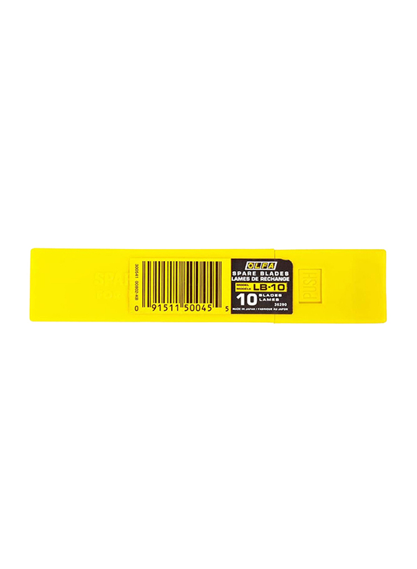 Olfa LB-10 18mm Cutter Spare Blade, 10 Pieces, Yellow