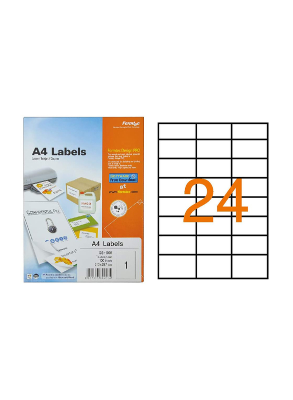 

Formtec FT-GS-1424 Labels, 24 Labels Per Sheet, 70 x 37mm, 100 Sheet, Clear