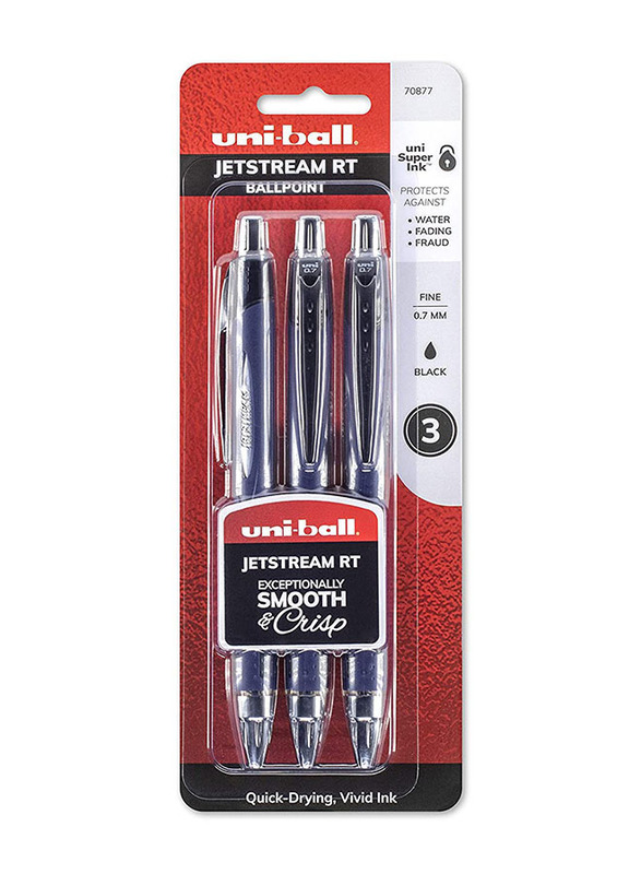 Uniball 3-Piece Jetstream Retractable Ballpoint Pen Set, 0.7 mm, Black