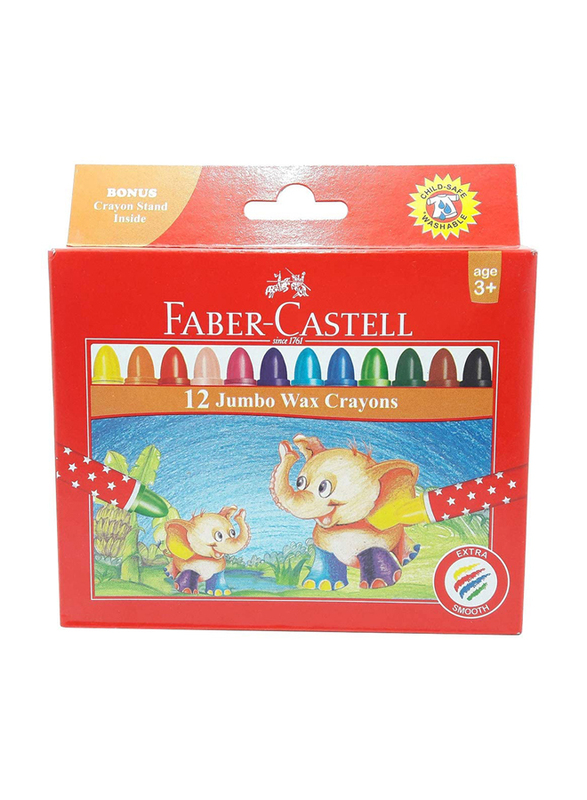 Faber-Castell Jumbo Wax Crayons, 12 Pieces, Multicolour