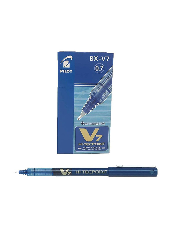Pilot 12-Piece V7 Hi-Tecpoint Rollerball Pen, 0.7mm, Blue