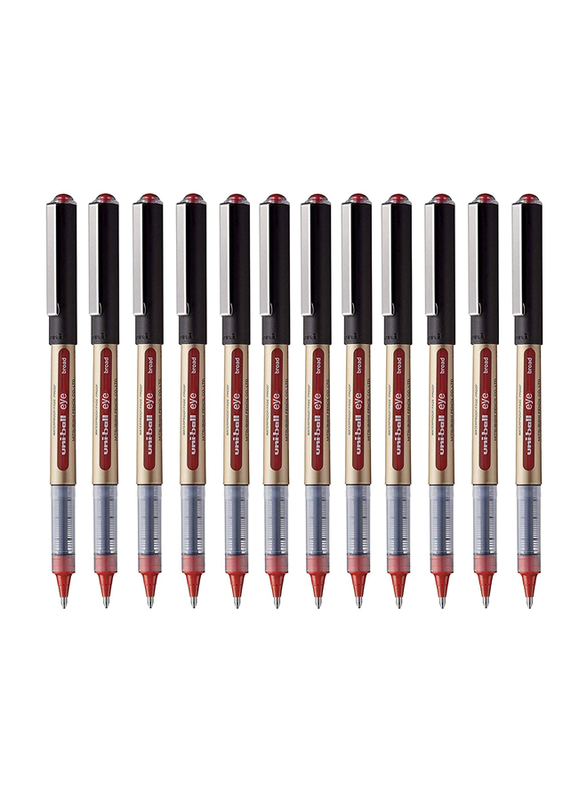 Uniball 12-Piece Eye Broad Rollerball Pen Set, 1mm, UB-150-10, Red