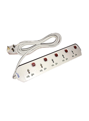 May 5 Way Universal Power Extension Socket with 5-Meter Cable, White