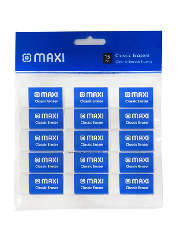 Maxi 15 Piece Classic Dust Free Eraser Medium, White