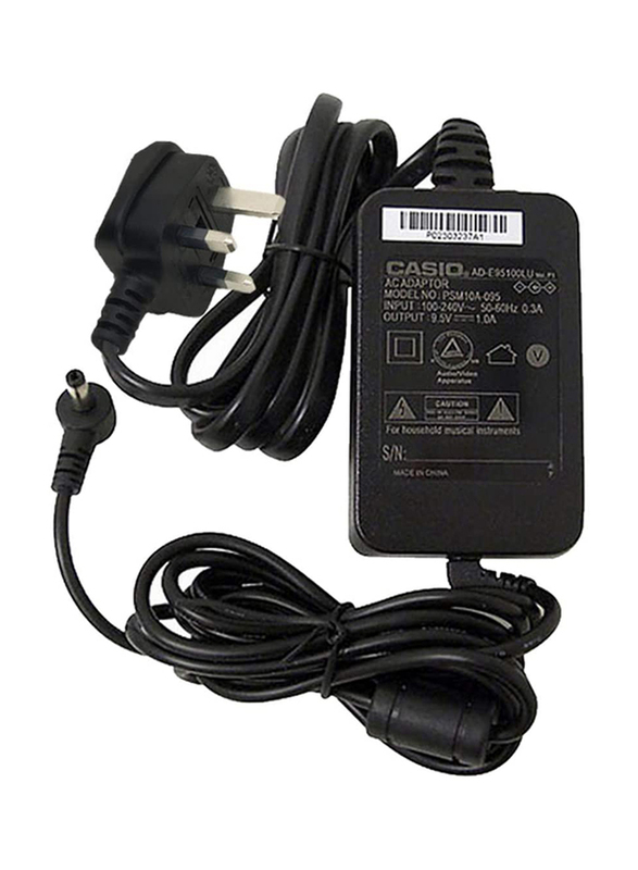 Casio 9.5 Volt UK 3 Pin AC Charger Adapter for Casio Keyboard, AD-E95100LE, Black