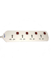 May Universal Power 4 Way Extension Board with 5-Meter Cable, White