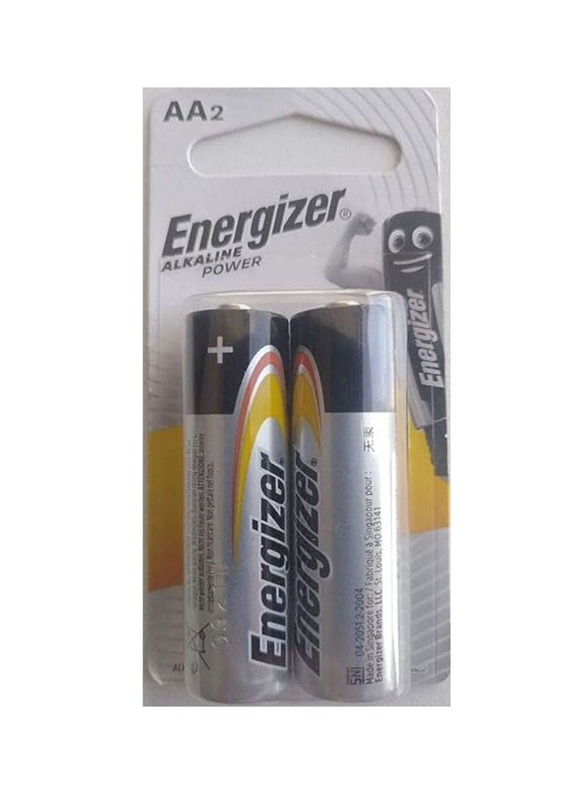 Energizer AA Alkaline Power Battery Set, 2 Pieces, Silver/Black