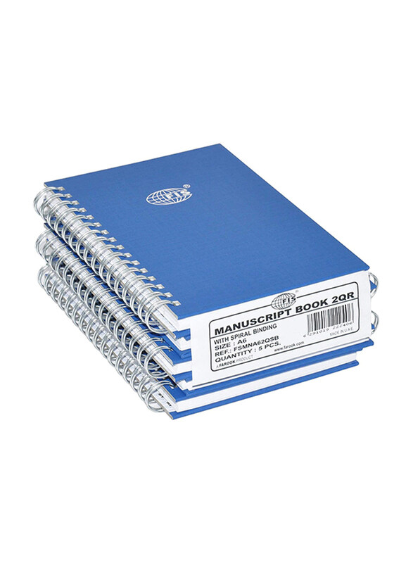 

FIS Single Ruled Spiral Manuscript Books, 8mm, 96 Sheets, 5 Pieces, A6, Blue