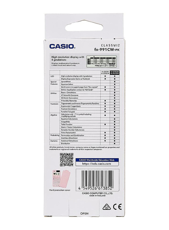 Casio Class Wiz Standard Scientific Calculator, FX-991CW-PK, Pink