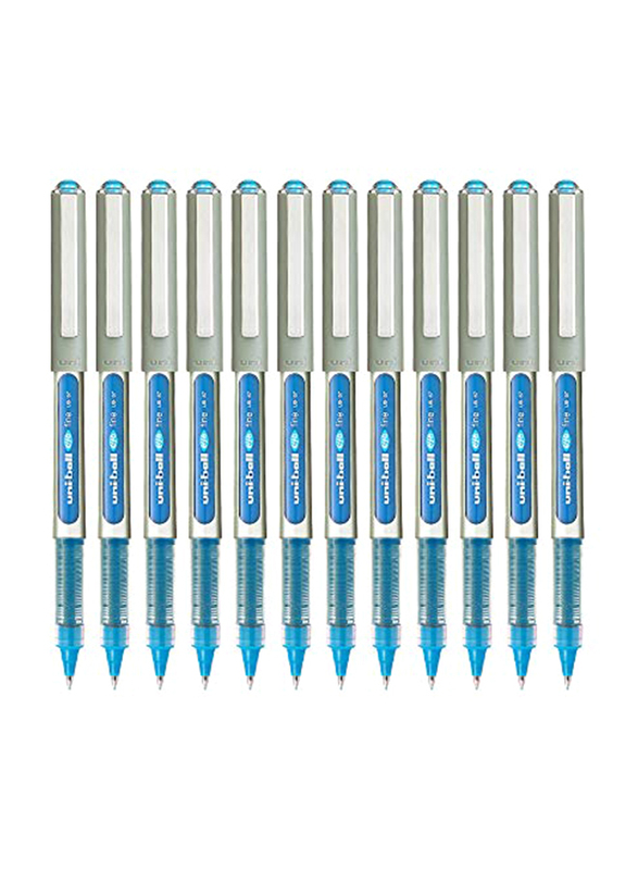 يوني بول 12 قطعة مجموعة أقلام حبر جاف آي فاين، 0.7 مم، UB157، أزرق فاتح