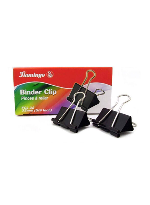 Flamingo File Clip Set, 32mm, 144 Pieces, Black