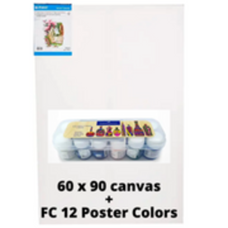 

Generic Bundle: MAXI Stretched Painting Canvas White Board 60X90 + Faber-Castell Fabric Colors 12 Colors X 10Ml In A Plastic Box