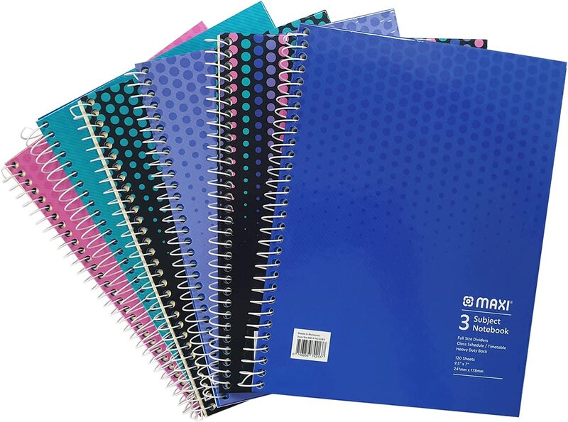 Bundle:Maxi Spiral 3 Subject Hard Cover Notebook With 120 Sheets Multicolour + Faber-Castell 2 Set of 5 pen each (Blue  5Pcs  / Black 5 Pcs), 0.7mm