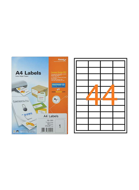 Formtec FT-GS-1044 Labels, 48 x 25mm, 100 Sheet, Clear