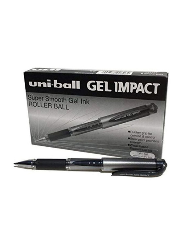 Uniball Pack of 12 Gel Impact Rollerball Pen Set, Black/Silver