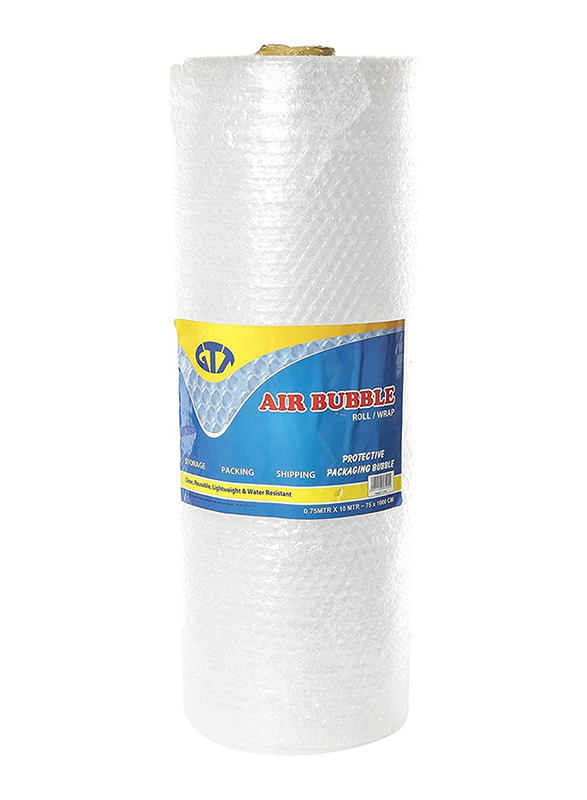 GTT Air Bubble Plastic Roll Wrap Protective Packing Bubble Bag, 75 x 1000cm, Clear