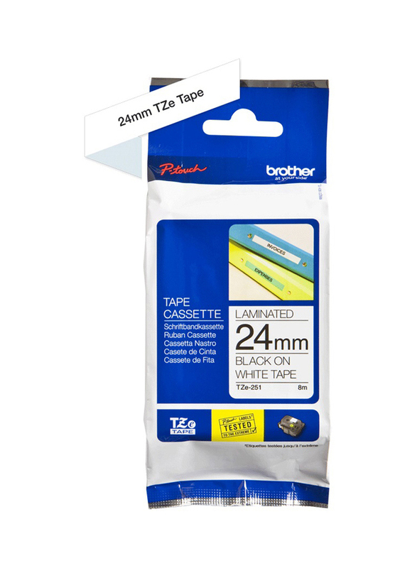 Brother Laminated Tape, 24mm, TZE-251, Black on White