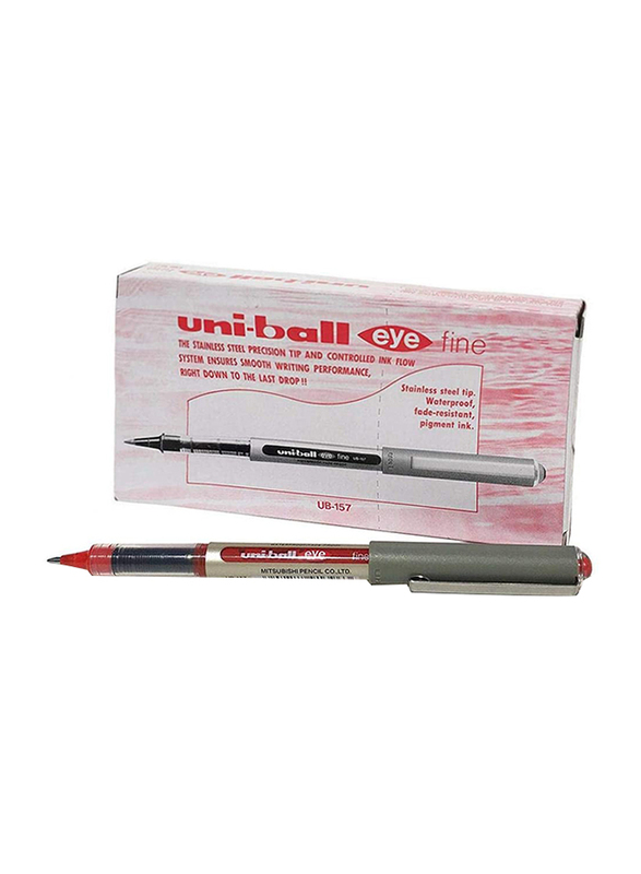 Uniball 12-Piece Eye Fine Rollerball Pen Set, 0.7mm, UB157, Red