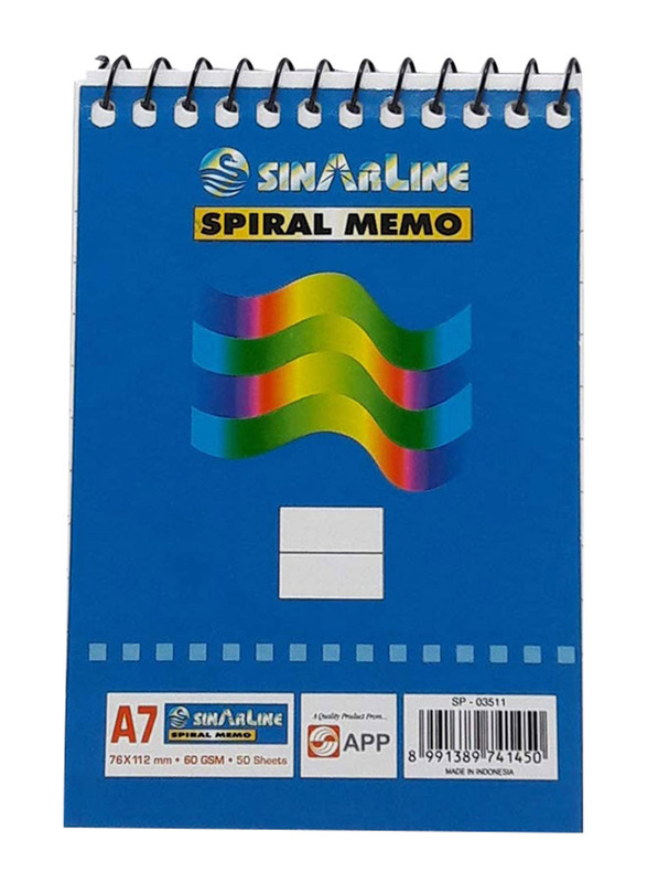 Sinarline Spiral Memo, 50 Sheets, 60 GSM, A7 Size, Blue