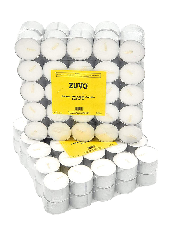 Zuvo Tea Light Candle Set, 50-Piece, White 