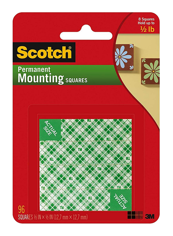 Scotch Foam Permanent Mounting Squares Set, 0.5 x 0.5Inches, 4-Pieces, PG4KS, White