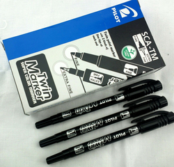 Pilot SCA-TM Twin Marker Extra Fine Marker Pen, 12-Piece, Black