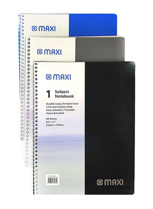 Maxi Spiral Bound Polypropylene Notebook, 21.59 x 27.94cm, 80 Sheets, 70GSM, A4 Size, Multicolour