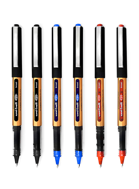 Uniball 6-Piece Eye Broad Liquid Ink Rollerball Pen Set, 1.0mm, UB-150-10, Multicolour