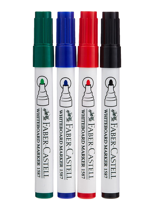 Faber-Castell 4-Piece Whiteboard Marker Set with Duster, Multicolour