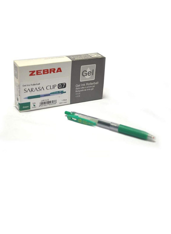 Zebra 12-Piece Sarasa Clip Gel Ink Rollerball Pen, 0.7mm, Green