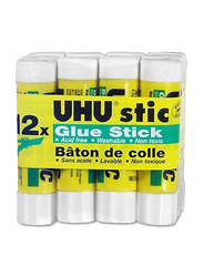 UHU Permanent Clear Application Glue Stick, 0.29 oz, 12-Pieces, White