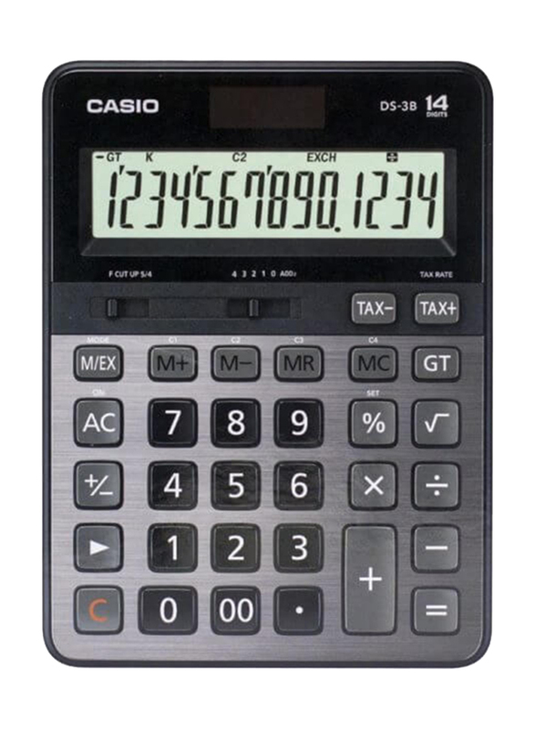 Casio 14-Digit DS-3B Desk Basic Calculator, Black/Grey