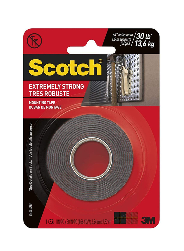 3M Scotch 3-Piece Extreme Mounting Tape, 1 x 60-Inch, Black