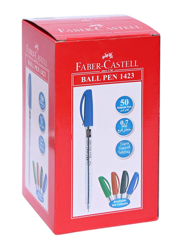 Faber-Castell 50-Piece Ball Pen Set, 1mm, 1423, Blue